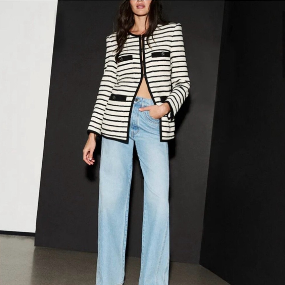 Veronica Beard Foster Striped Dickey Jacket Ivory Black NWOT